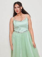 Sweetheart Sequin Corset Tulle Ruffle Midi Dress Curve & Plus