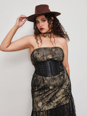 Lace Strapless Ruffle Hem Knotted Back Maxi Dress Curve & Plus