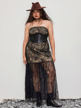 Lace Strapless Ruffle Hem Knotted Back Maxi Dress Curve & Plus