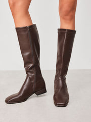 ELASTIC LOW HEEL KNEE HIGH BOOTS