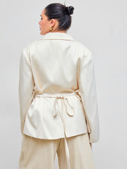 Collar Solid Button Blazer With Belt Curve & Plus