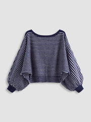 Knit Wool-blend Boat Neck Striped Oversized Sweater Curve & Plus