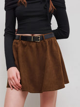 Suede Mid Rise Solid Ruffle Mini Skirt With Belt