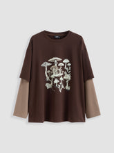 Round Neckline Mushroom Two Tone Oversized Sweatshirt Curve & Plus