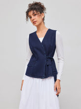 Denim V-neck Solid Wrap Button Tank Top