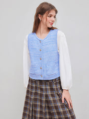 Cotton-blend Round Neckline Pocket Knitted Vest