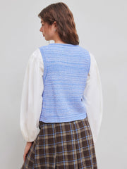 Cotton-blend Round Neckline Pocket Knitted Vest