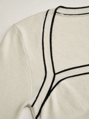 Knit Square Neck Solid Contrasting Binding Ruched Long Sleeve Top