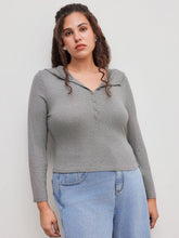 Hooded Solid Button Long Sleeve Top