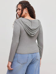 Hooded Solid Button Long Sleeve Top
