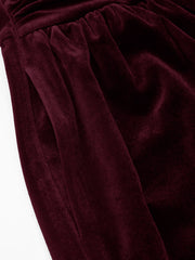 Velvet V-neck Solid Pocket Ruched Wide Leg Jumpsuit