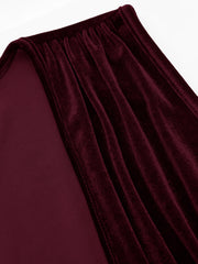 Velvet V-neck Solid Pocket Ruched Wide Leg Jumpsuit