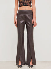 Faux Leather Low Rise Solid Split Flared Trousers