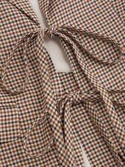 Notched Collar Houndstooth Tie Front Blazer