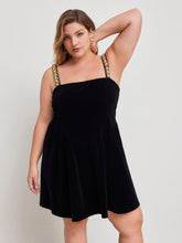 Velvet Solid Ruffle Rhinestone Shoulder Straps Mini Dress Curve & Plus