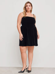 Velvet Solid Ruffle Rhinestone Shoulder Straps Mini Dress Curve & Plus