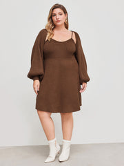 Knit Sweetheart Solid Ruffle Mini Dress & Shrug Curve & Plus