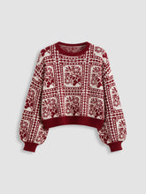 Knit Round Neckline Aztec Floral Long Sleeve Sweater Curve & Plus
