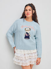 Feeling Vibes Cable Knit Round Neckline Bear Long Sleeve Sweater Curve & Plus