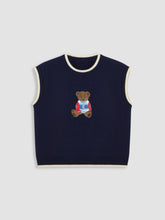 Knit Round Neckline Bear Contrasting Binding Vest Curve & Plus
