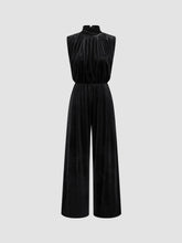 Velvet High Neck Ruched Zipper Wide Leg Jumpsuit