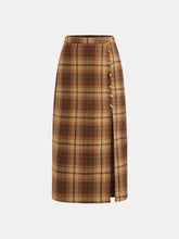 Wool-look High Rise Plaid Split Maxi Skirt