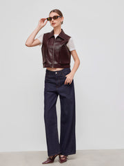 Faux Leather Collar Crop Jacket Vest