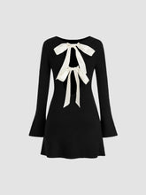 Knit Boat Neck Tie Back Bowknot Backless Mini Dress