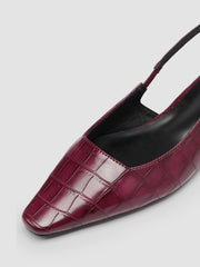 CROCODILE PATTERN POINTED TOE FAUX LEATHER SLINGBACK FLATS