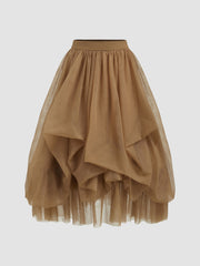 Voluminous Mesh Mid Rise Ruffle Tulle Maxi Skirt