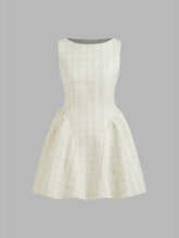 Tweed Boat Neck Zipper Ruffle Mini Dress