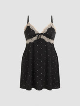 Satin V-neck Spot Lace Trim Nightdress Curve & Plus