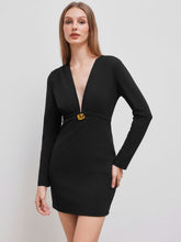 Deep V-neck Solid Shirred Mini Dress