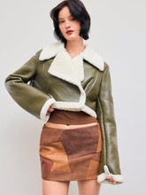 Fleece Contrast Faux Leather Cropped Shearling Jacket