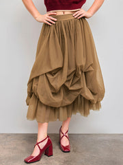 Voluminous Mesh Mid Rise Ruffle Tulle Maxi Skirt
