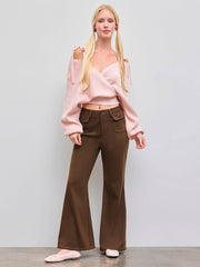 Knit V-neck Bow Wrap Oversized Crop Sweater