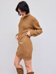 Knit High Neck Lace Trim Long Sleeve Top