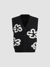 Knit V-neck Floral Oversized Vest