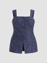 Tweed Square Neck Checks Split Tank Top