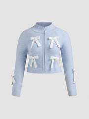 High Neck Bowknot Cardigan Curve & Plus