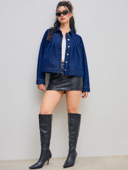 Denim Collar Pleated Oversized Jacket
