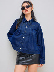 Denim Collar Pleated Oversized Jacket