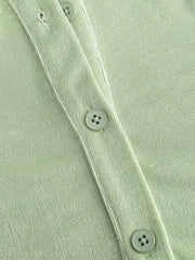 Solid Collar Button Up Bell Sleeve Blouse