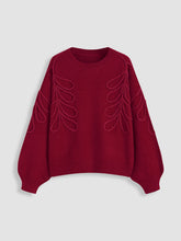 Knit Round Neckline Leaf Braid Oversized Sweater