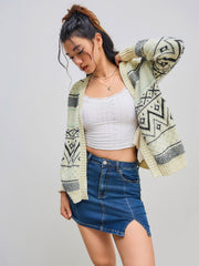 Knit Geometric Print Pocket Cardigan
