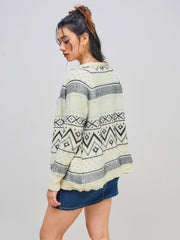 Knit Geometric Print Pocket Cardigan