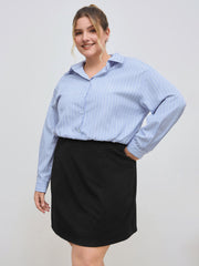 Collar Striped Two Tone Patchy Mini Shirt Dress Curve & Plus
