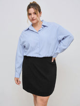 Collar Striped Two Tone Patchy Mini Shirt Dress Curve & Plus