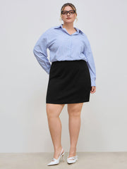 Collar Striped Two Tone Patchy Mini Shirt Dress Curve & Plus