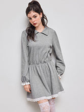 Terry Round Neckline Ruffle Broderie Anglaise Trim Mini Dress